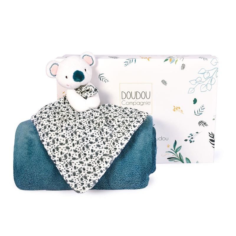  - yoca koala - set   couverture plaid bleu 70 x 100 cm 